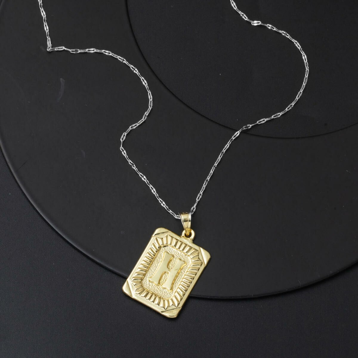 14K Yellow Gold Square Plate H Initial Pendant