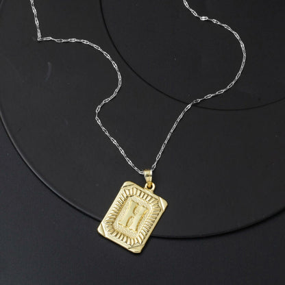 14K Yellow Gold Square Plate H Initial Pendant