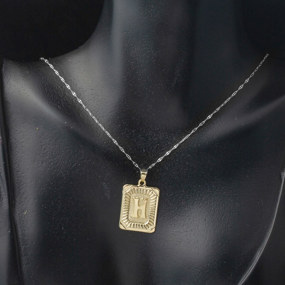 14K Yellow Gold Square Plate H Initial Pendant