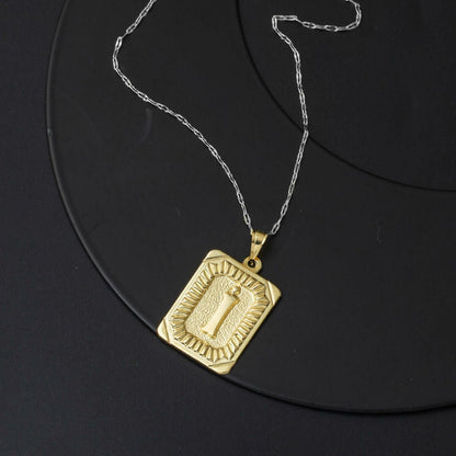 14K Yellow Gold Square Plate I Initial Pendant