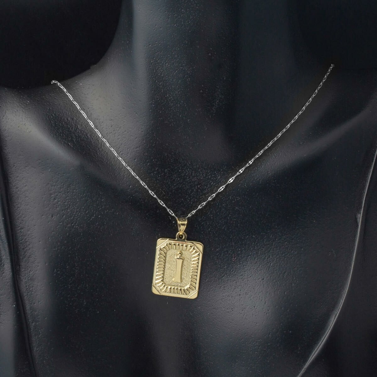 14K Yellow Gold Square Plate I Initial Pendant