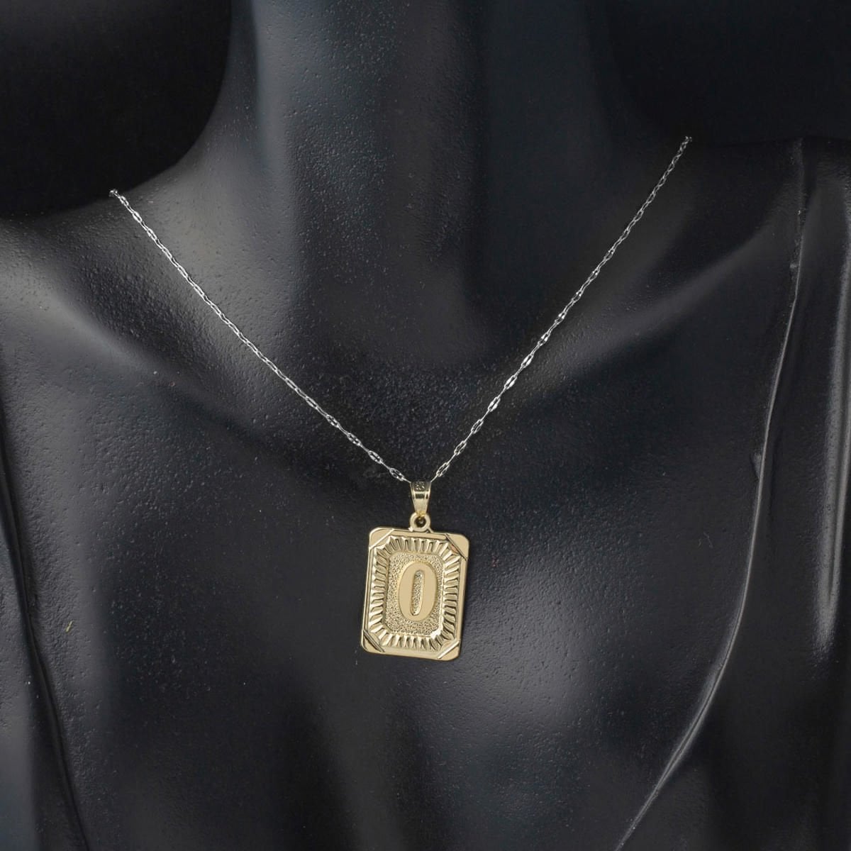 14K Yellow Gold Square Plate O Initial Pendant