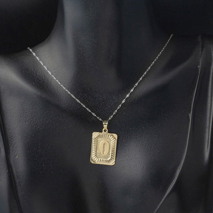 14K Yellow Gold Square Plate O Initial Pendant