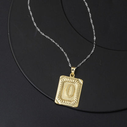 14K Yellow Gold Square Plate O Initial Pendant