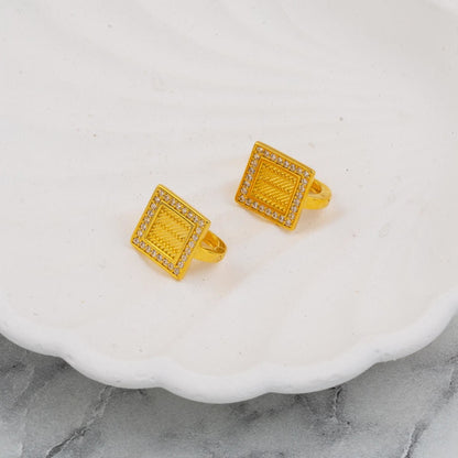 14K Yellow Gold Square Cubic Zirconia Mesh Earrings
