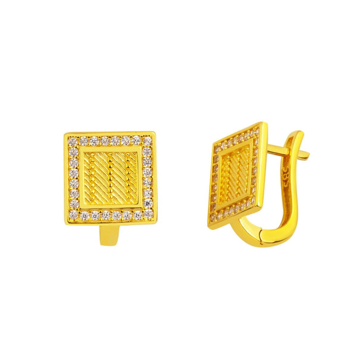 14K Yellow Gold Square Cubic Zirconia Mesh Earrings