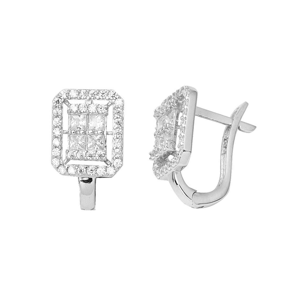 14K White Gold Square Baguette Cubic Zirconia Earrings