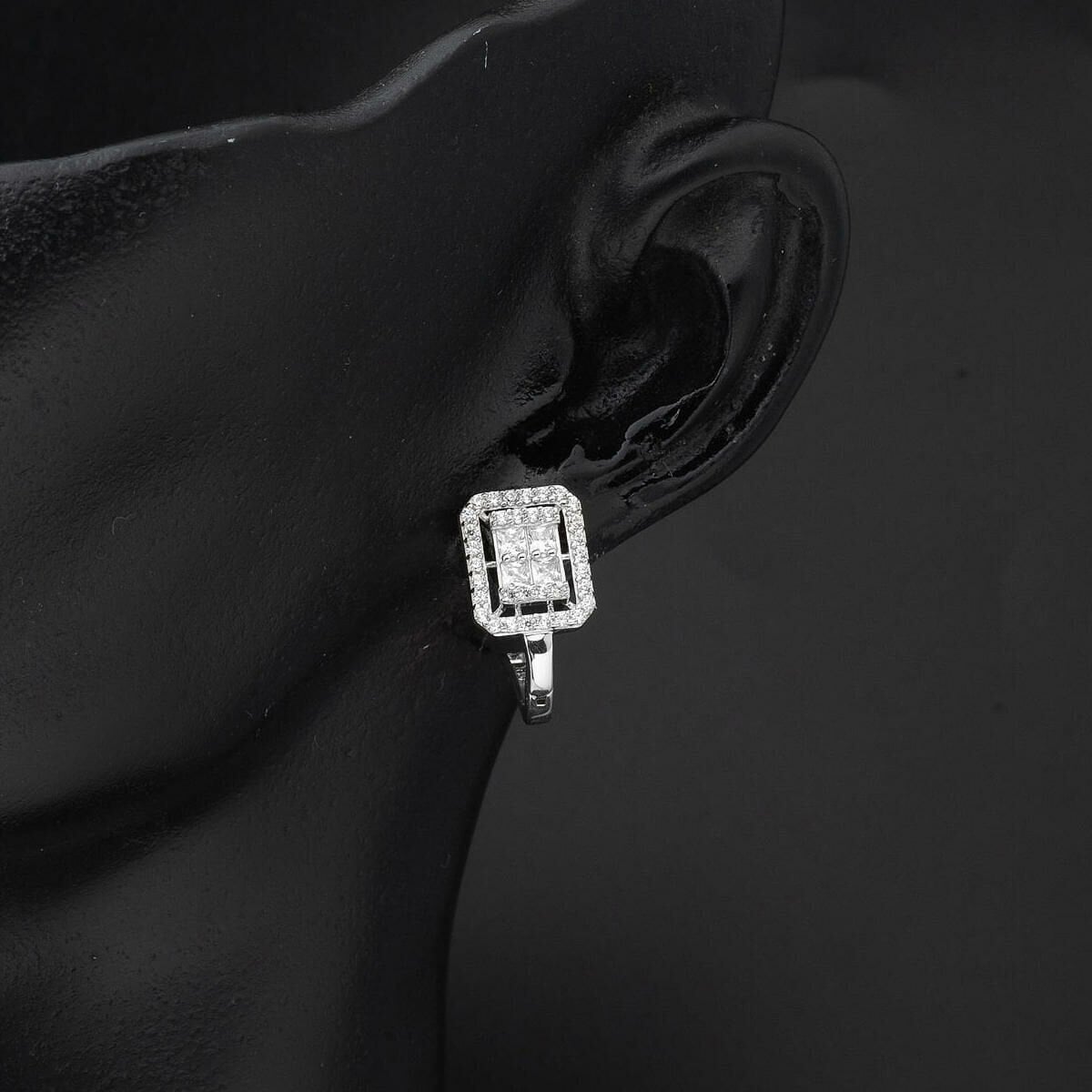 14K White Gold Square Baguette Cubic Zirconia Earrings