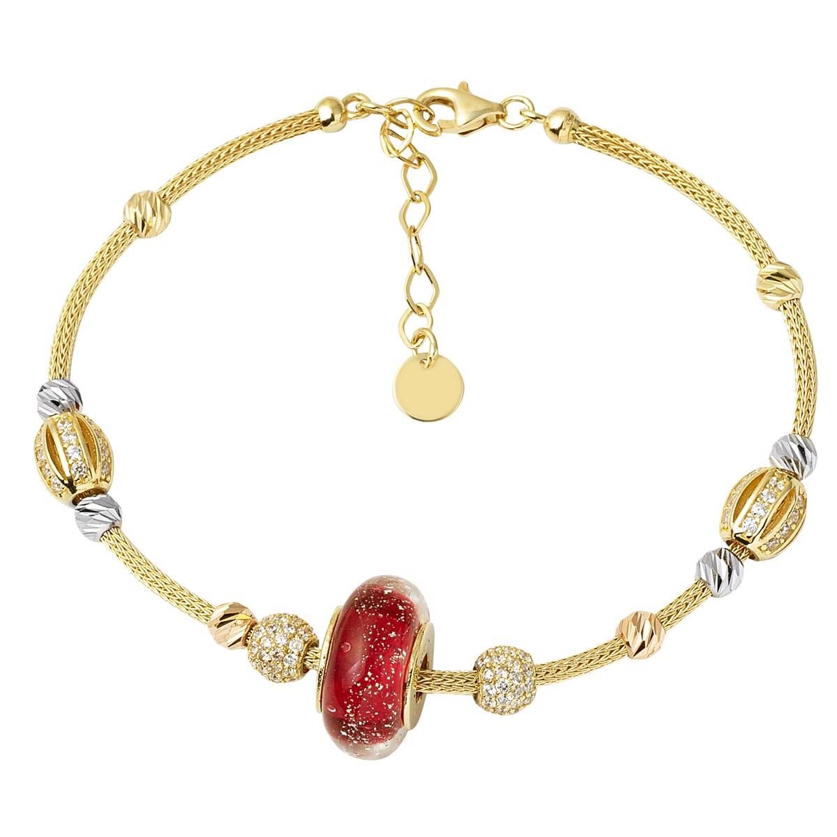 14K Yellow Gold Watermelon Bead Designer Inspired Cubic Zirconia Bracelet