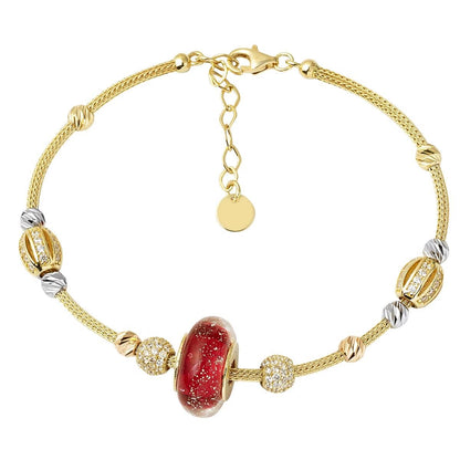 14K Yellow Gold Watermelon Bead Designer Inspired Cubic Zirconia Bracelet