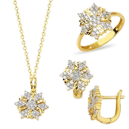 14K Yellow Gold Snowflake Cubic Zirconia Jewelry Set