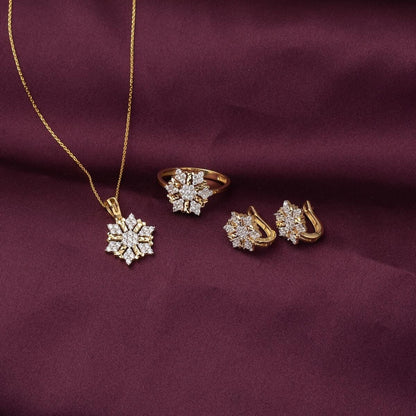 14K Yellow Gold Snowflake Cubic Zirconia Jewelry Set