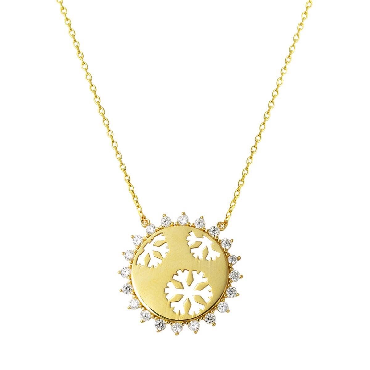 14K Yellow Gold Snowflake & Sun Cubic Zirconia Necklace