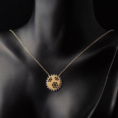 14K Yellow Gold Snowflake & Sun Cubic Zirconia Necklace