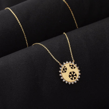 14K Yellow Gold Snowflake & Sun Cubic Zirconia Necklace