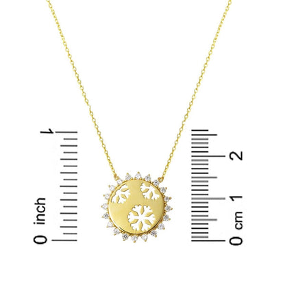14K Yellow Gold Snowflake & Sun Cubic Zirconia Necklace
