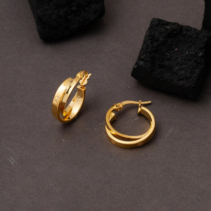 22K Yellow Gold Designer Inspired Minimalist Hoop Earrings