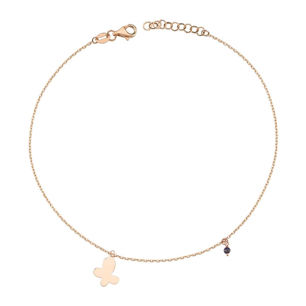 14K Rose Gold Butterfly Cubic Zirconia Anklet