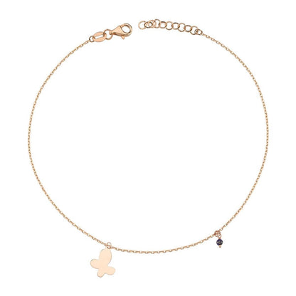 14K Rose Gold Butterfly Cubic Zirconia Anklet