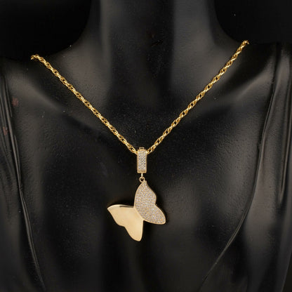 14K Yellow Gold Butterfly Braided Chain Cubic Zirconia Necklace