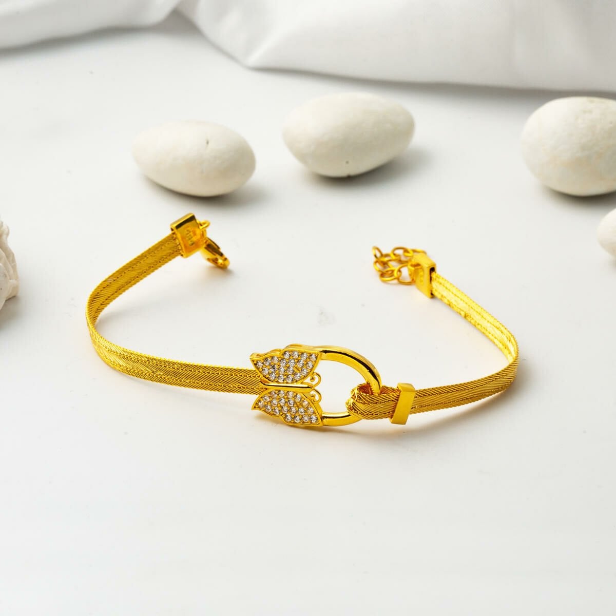 14K Yellow Gold Butterfly Trabzon Mesh Cubic Zirconia Bracelet