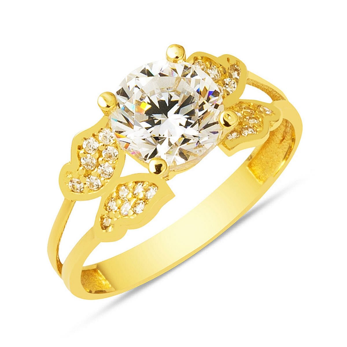 14K Yellow Gold Butterfly Solitaire Cubic Zirconia Ring