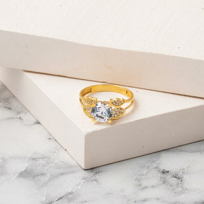 14K Yellow Gold Butterfly Solitaire Cubic Zirconia Ring