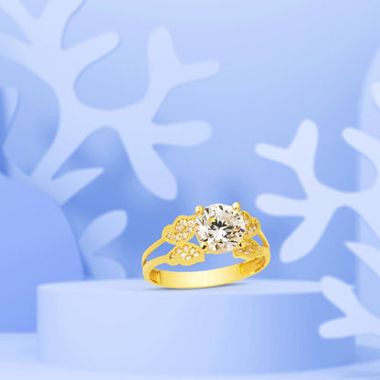 14K Yellow Gold Butterfly Solitaire Cubic Zirconia Ring