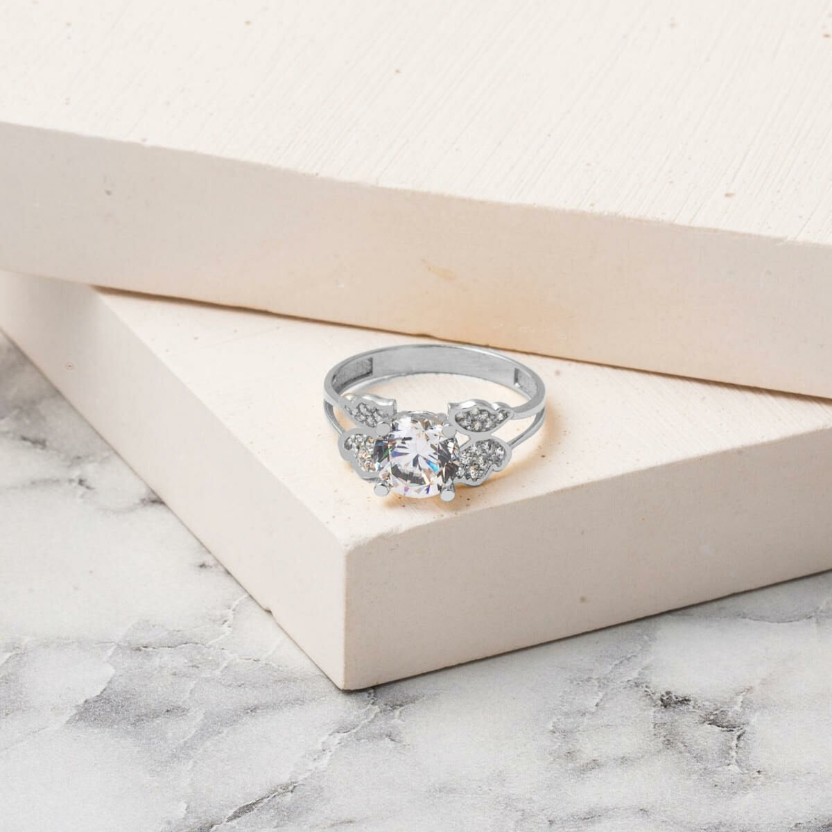 14K White Gold Butterfly Solitaire Cubic Zirconia Ring