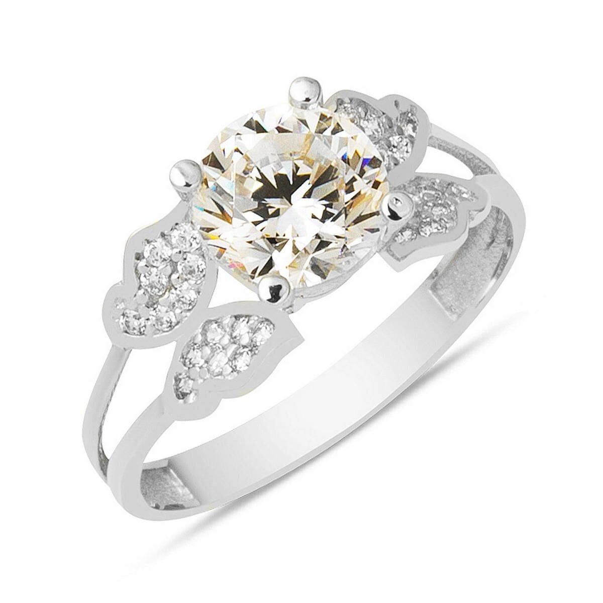 14K White Gold Butterfly Solitaire Cubic Zirconia Ring