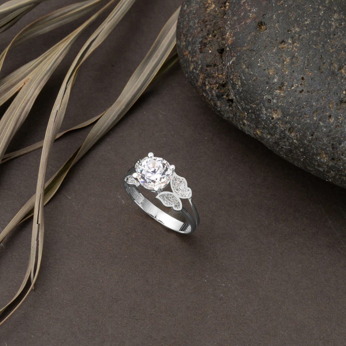 14K White Gold Butterfly Solitaire Cubic Zirconia Ring
