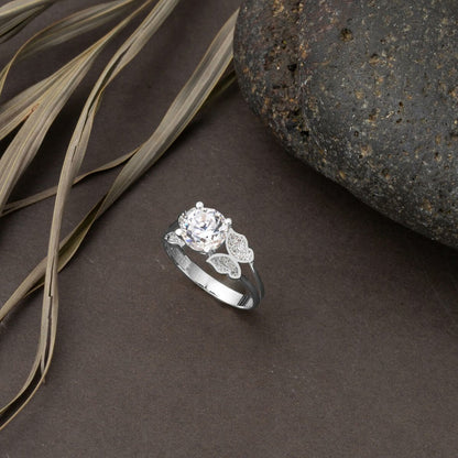 14K White Gold Butterfly Solitaire Cubic Zirconia Ring