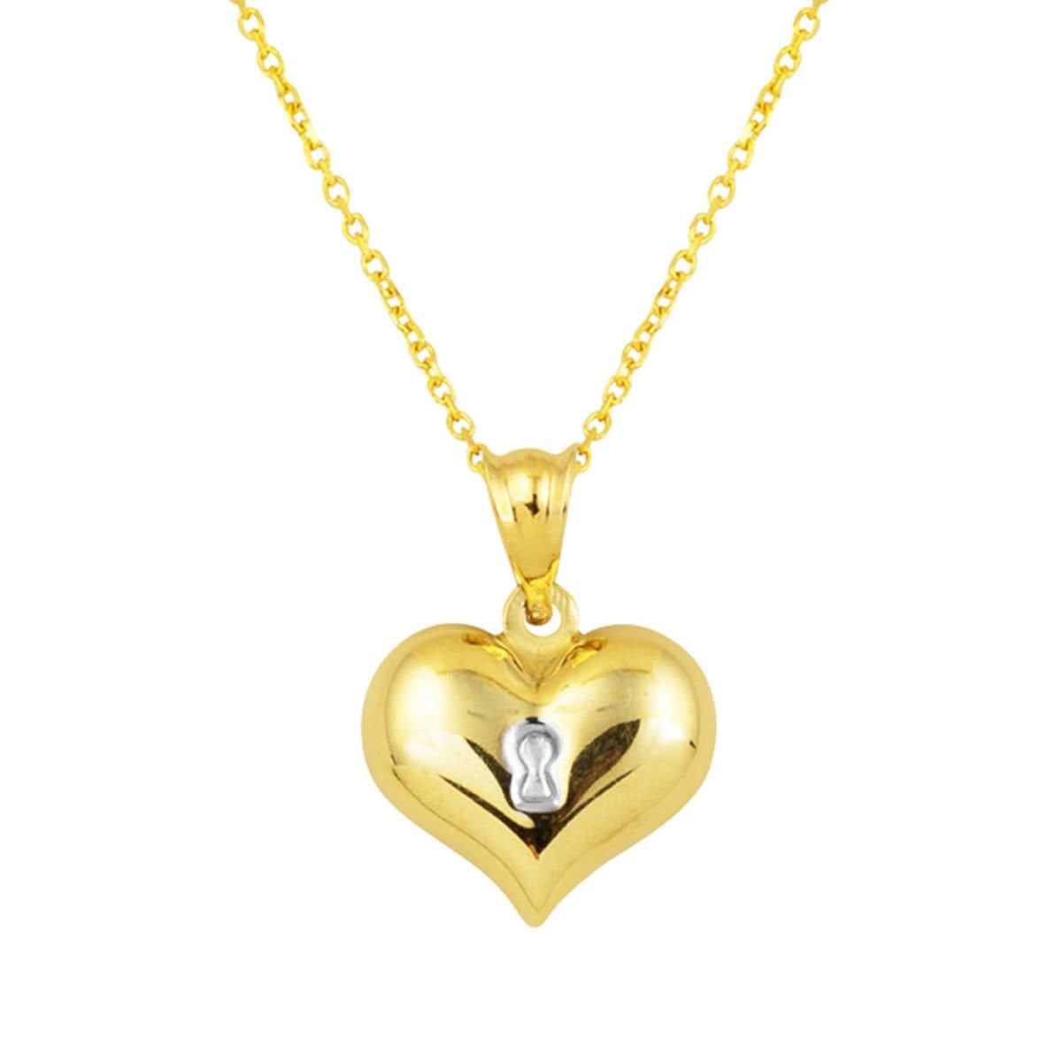 14K Yellow Gold Lock Patterned Heart Necklace