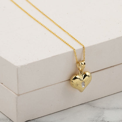 14K Yellow Gold Lock Patterned Heart Necklace