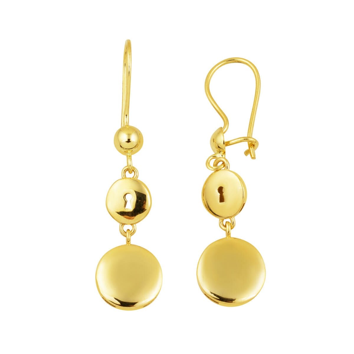 14K Yellow Gold Lock Dangle Earrings