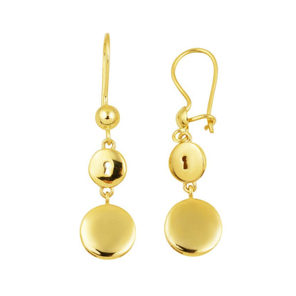 14K Yellow Gold Lock Dangle Earrings