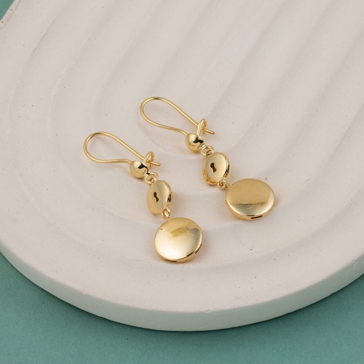 14K Yellow Gold Lock Dangle Earrings