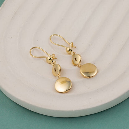 14K Yellow Gold Lock Dangle Earrings