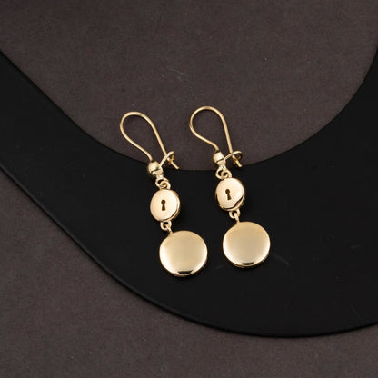 14K Yellow Gold Lock Dangle Earrings