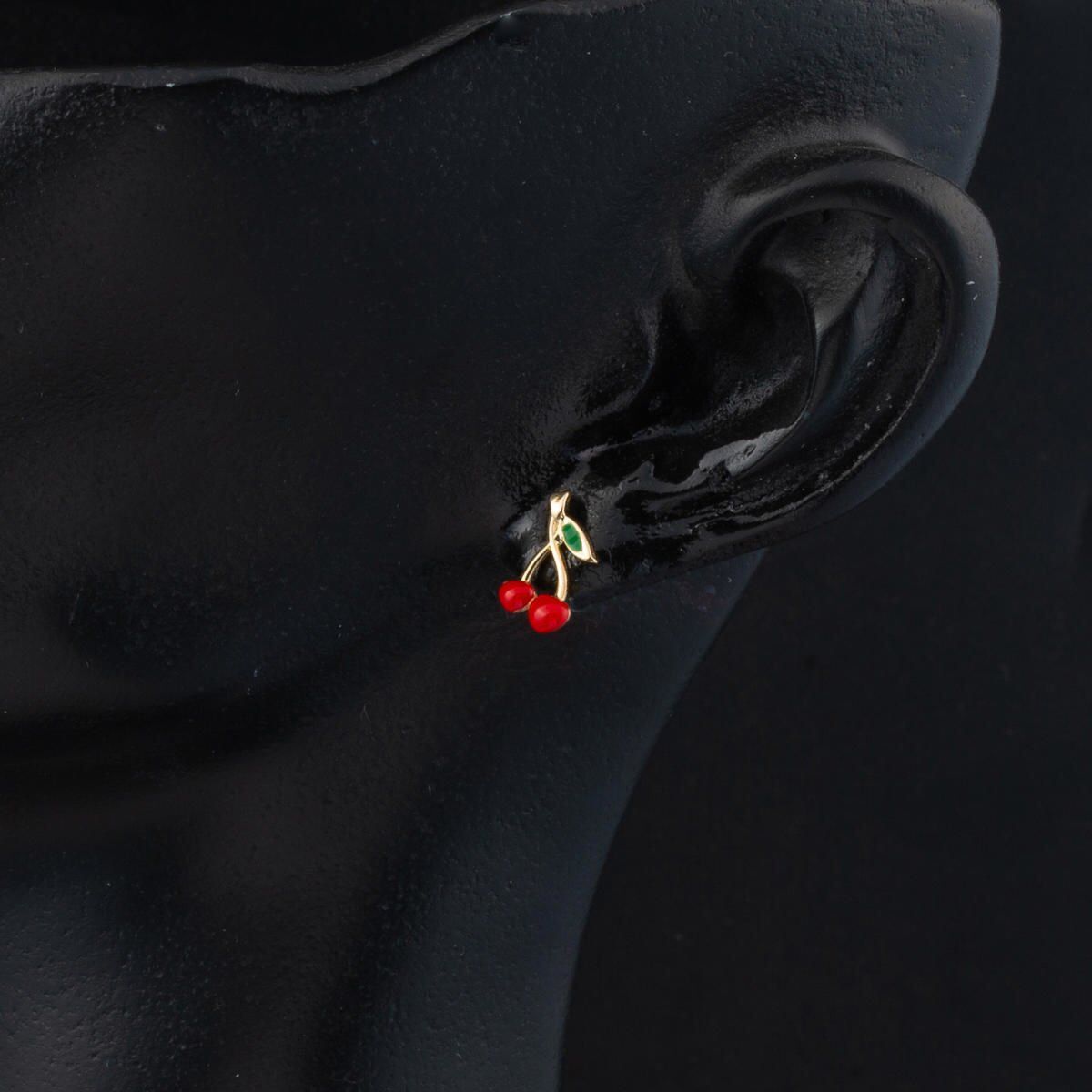 14K Yellow Gold Cherry Studded Children's Enamel Earrings