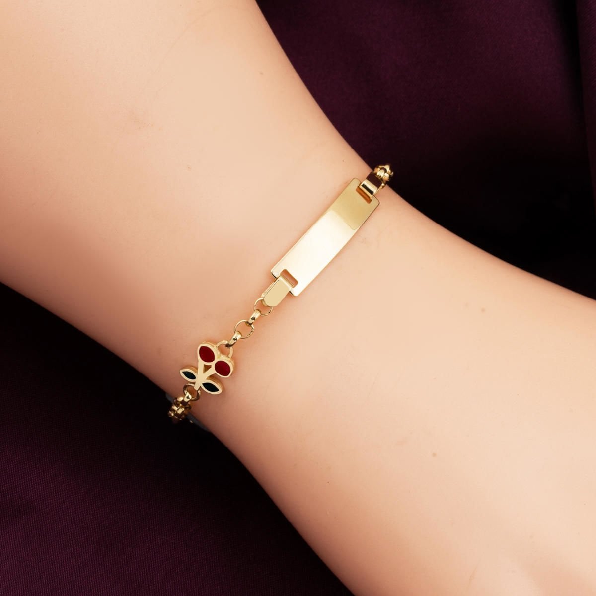 14K Gold Cherry Children's ID Bracelet