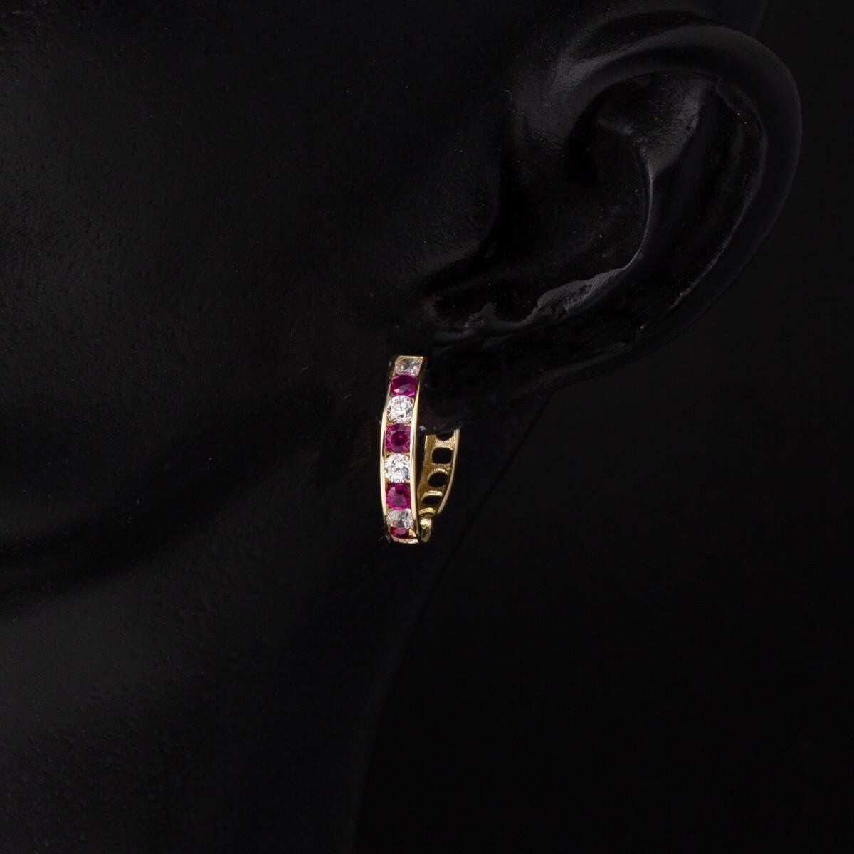 14K Yellow Gold Rose Row Cubic Zirconia Hoop Earrings