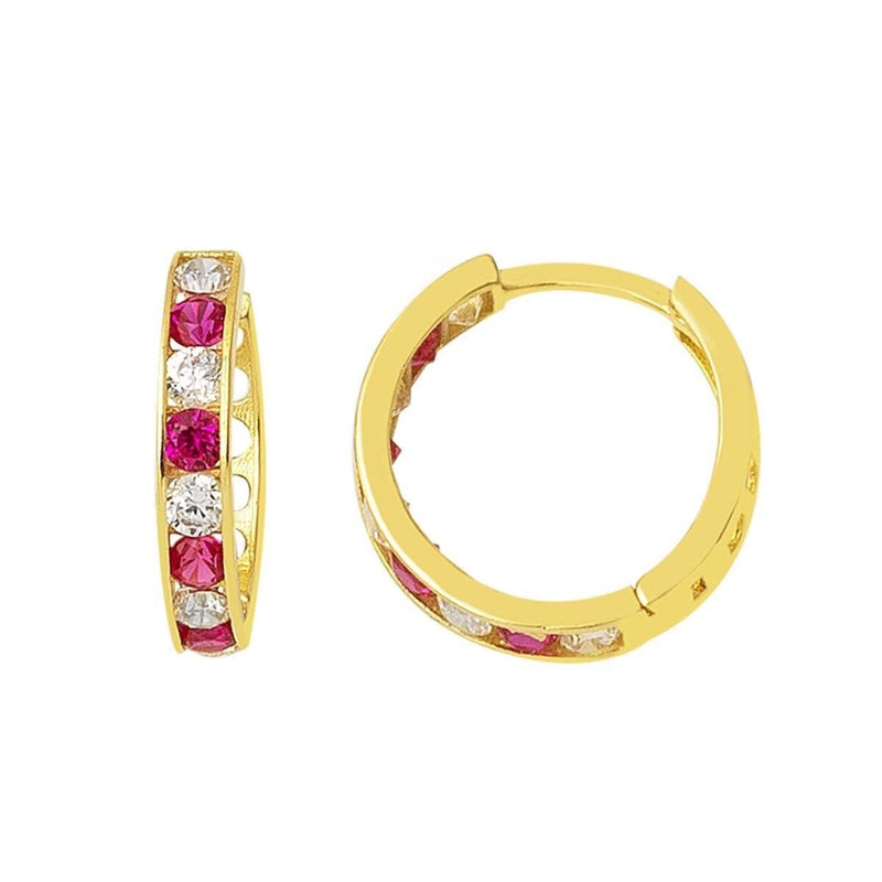 14K Yellow Gold Rose Row Cubic Zirconia Hoop Earrings