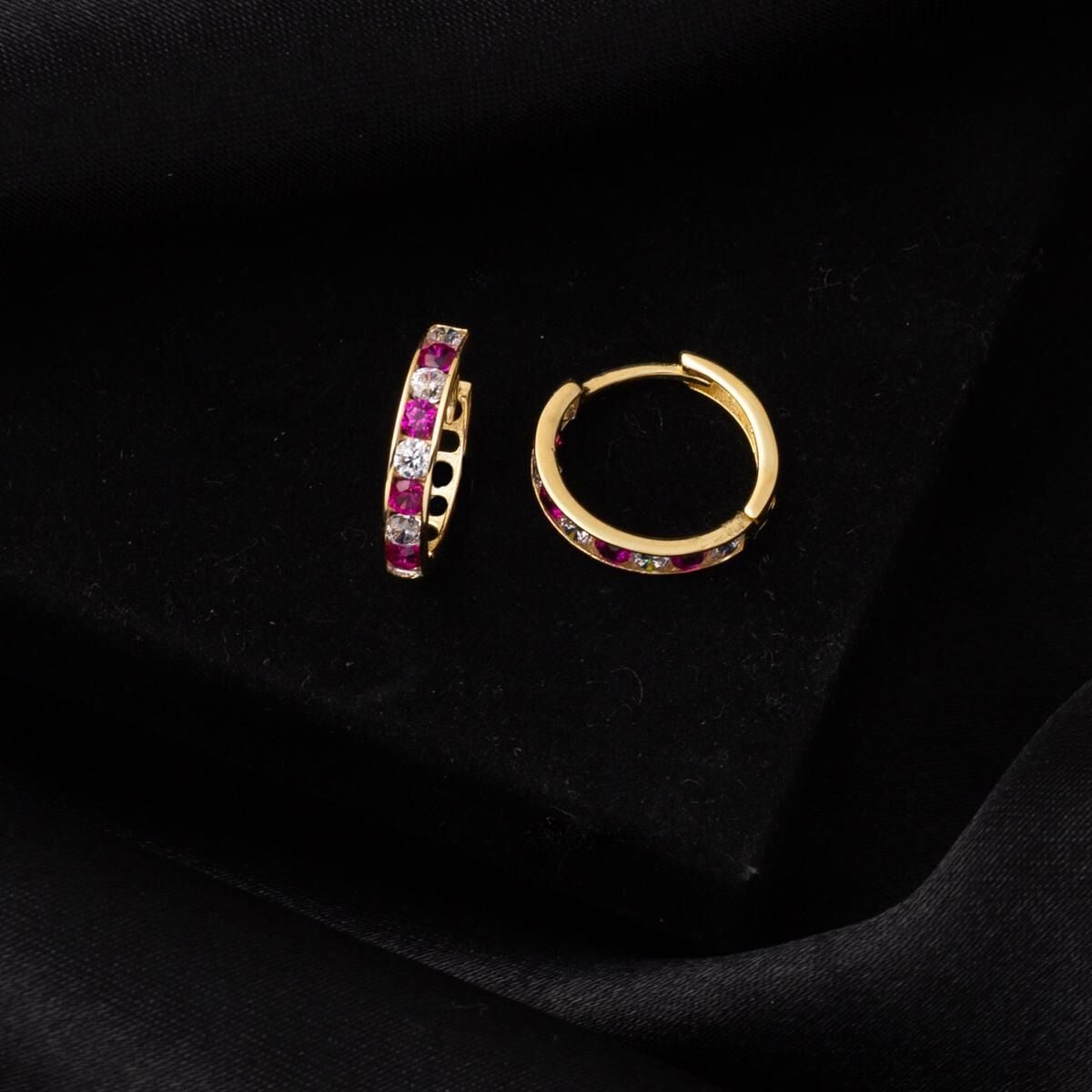 14K Yellow Gold Rose Row Cubic Zirconia Hoop Earrings