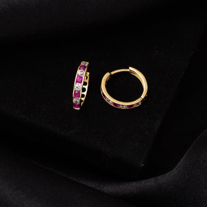 14K Yellow Gold Rose Row Cubic Zirconia Hoop Earrings