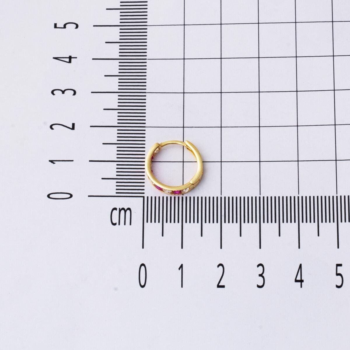 14K Yellow Gold Rose Row Cubic Zirconia Hoop Earrings