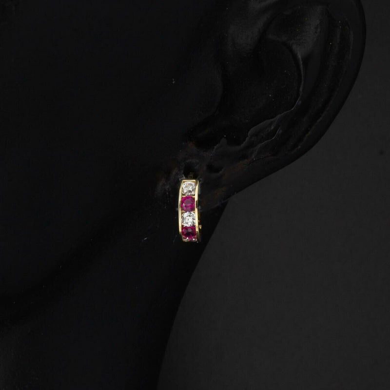 14K Yellow Gold Rose Cubic Zirconia Baby Hoop Earrings
