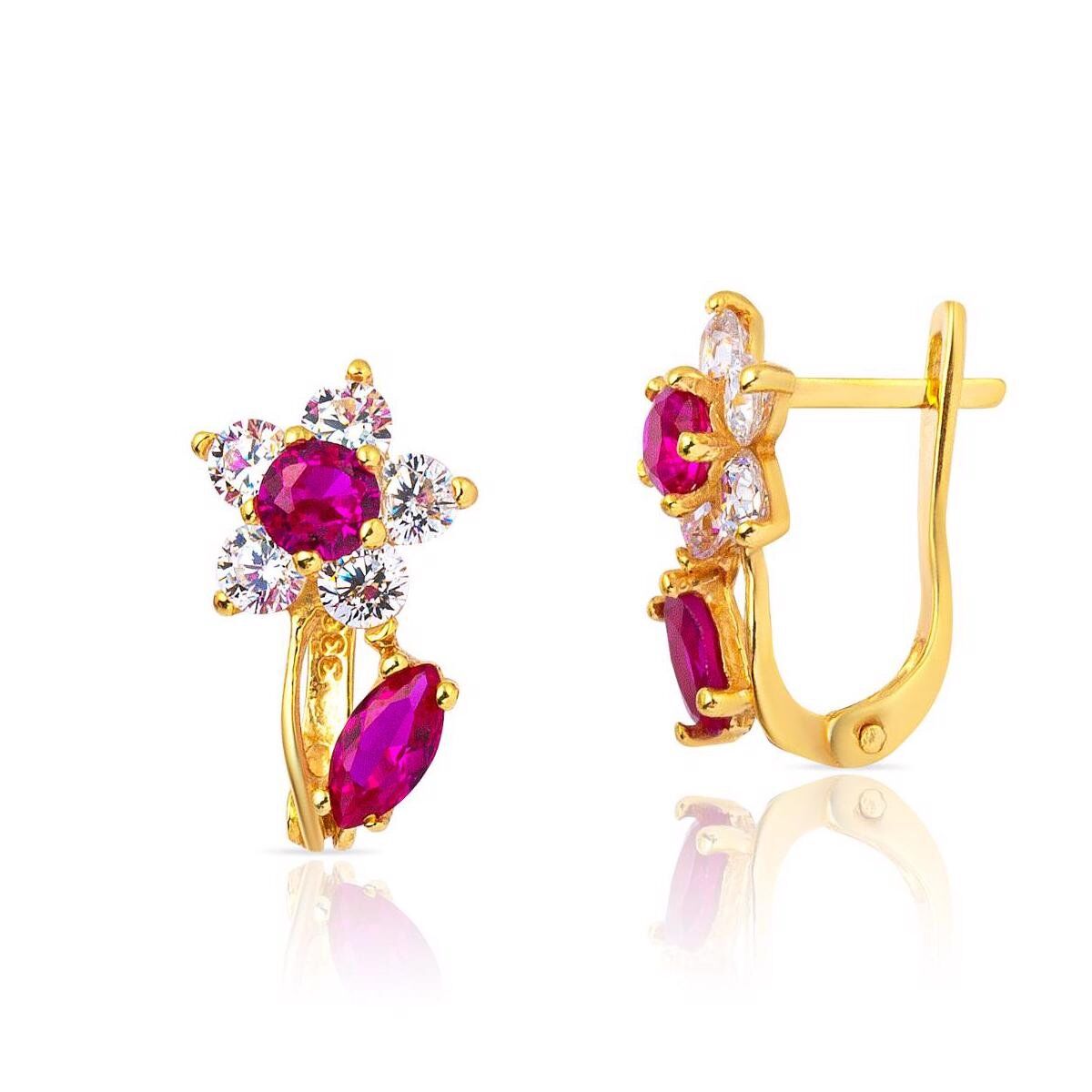 14K Yellow Gold Rose Flower Cubic Zirconia Children's Earrings