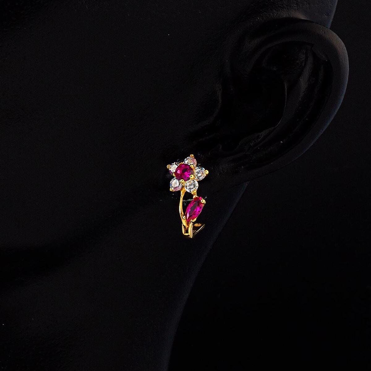 14K Yellow Gold Rose Flower Cubic Zirconia Children's Earrings