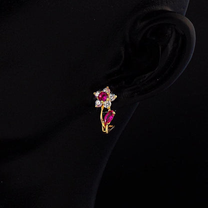 14K Yellow Gold Rose Flower Cubic Zirconia Children's Earrings